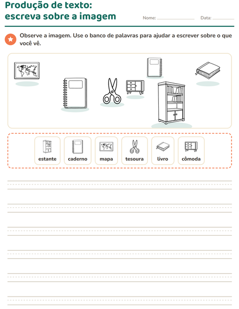 Pré-visualização da ficha de Produção de texto com imagem com Sala de aula 2 (P&B) para 2º ano do ensino fundamental