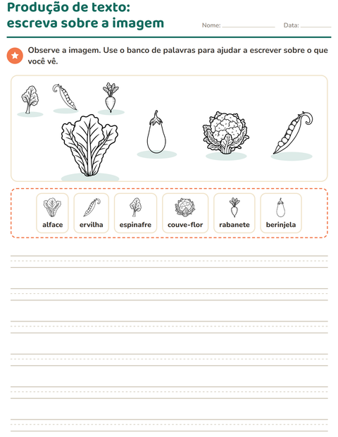 Pré-visualização da ficha de Produção de texto com imagem com Vegetais PB 2 para 2º ano do ensino fundamental