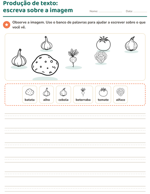 Pré-visualização da ficha de Produção de texto com imagem com Vegetais PB para 2º ano do ensino fundamental