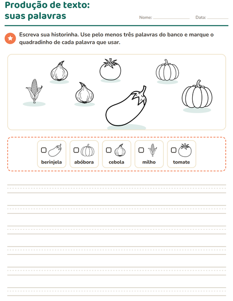 Pré-visualização da ficha de Produção de texto com imagem com Vegetais PB para 2º ano do ensino fundamental