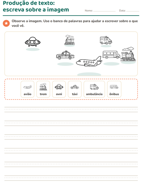 Pré-visualização da ficha de Produção de texto com imagem com Veículos PB 2 para 2º ano do ensino fundamental