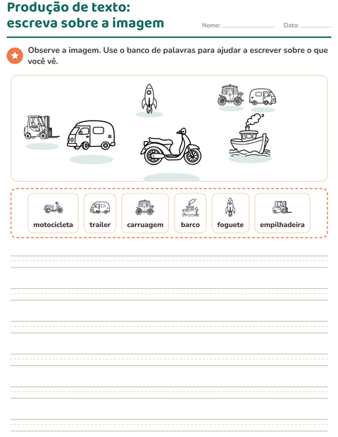Pré-visualização da ficha de Produção de texto com imagem com Veículos PB 3 para 2º ano do ensino fundamental