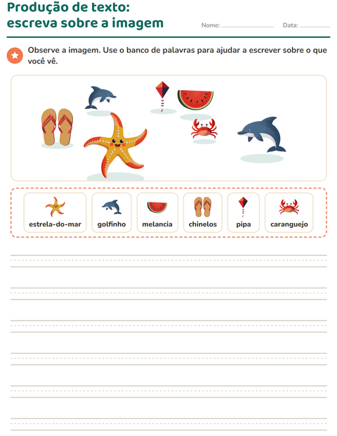 Pré-visualização da ficha de Produção de texto com imagem com Verão para 2º ano do ensino fundamental