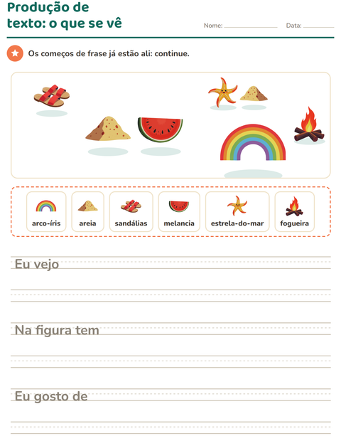 Pré-visualização da ficha de Produção de texto com imagem com Verão para 2º ano do ensino fundamental