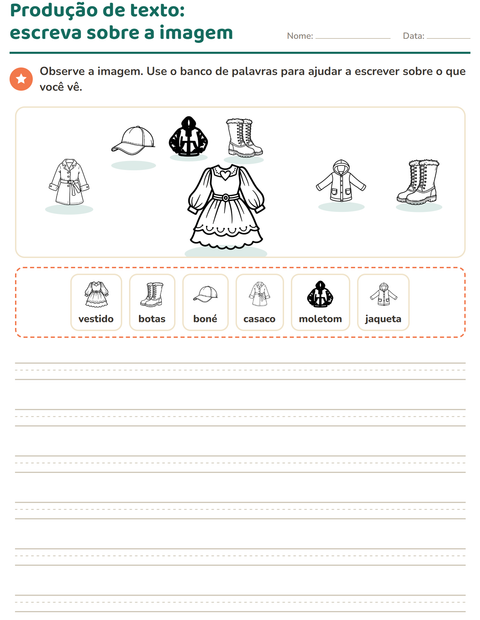Pré-visualização da ficha de Produção de texto com imagem com Vestuário PB para 2º ano do ensino fundamental