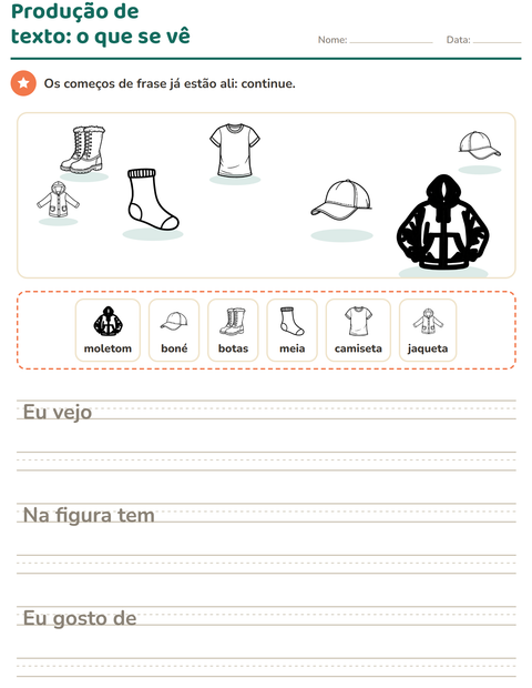 Pré-visualização da ficha de Produção de texto com imagem com Vestuário PB para 2º ano do ensino fundamental