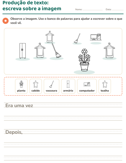 Pré-visualização da ficha de Produção de texto com imagem com Doméstico PB para 2º ano do ensino fundamental