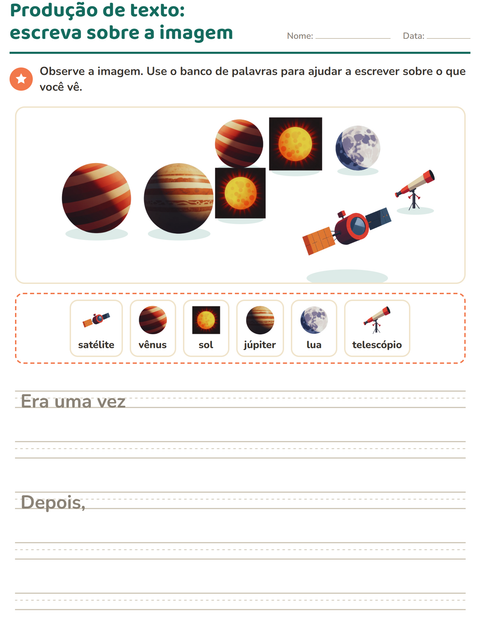 Pré-visualização da ficha de Produção de texto com imagem com Espaço para 2º ano do ensino fundamental