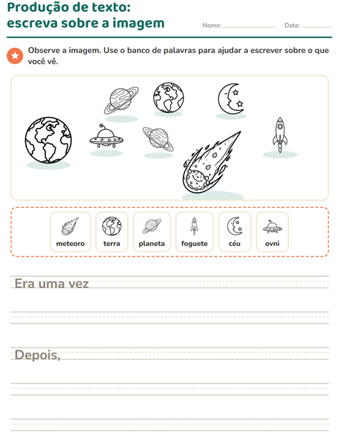 Pré-visualização da ficha de Produção de texto com imagem com Espaço PB para 2º ano do ensino fundamental