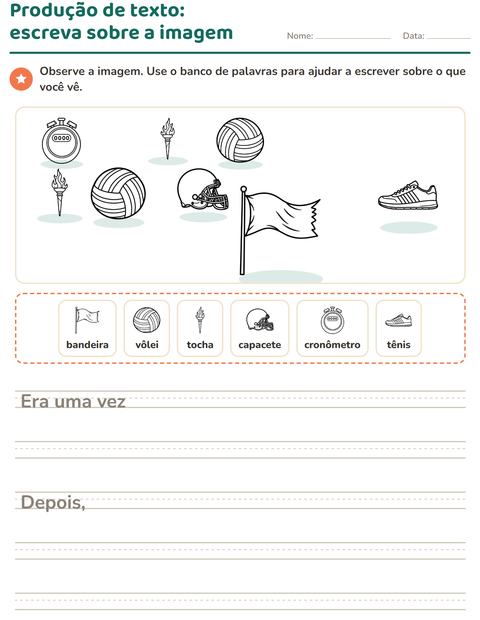 Pré-visualização da ficha de Produção de texto com imagem com Esportes PB 2 para 2º ano do ensino fundamental