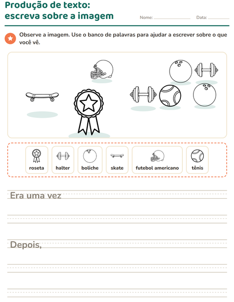 Pré-visualização da ficha de Produção de texto com imagem com Esportes PB para 2º ano do ensino fundamental