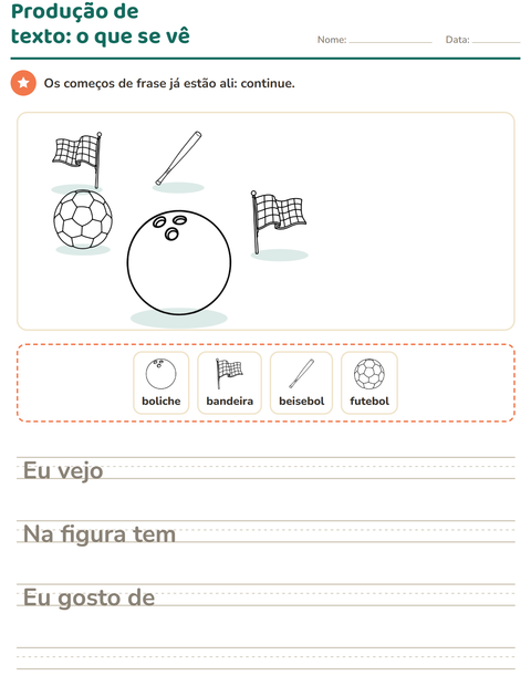 Pré-visualização da ficha de Produção de texto com imagem com Esportes PB para 2º ano do ensino fundamental