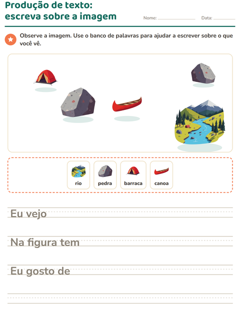 Pré-visualização da ficha de Produção de texto com imagem com Acampamento para 2º ano do ensino fundamental