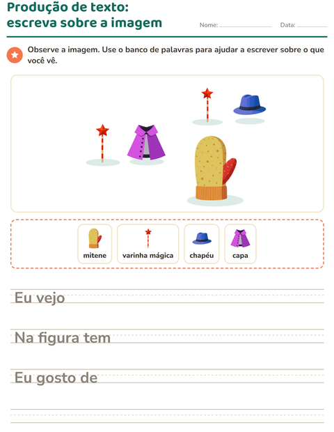 Pré-visualização da ficha de Produção de texto com imagem com Acessórios para 2º ano do ensino fundamental