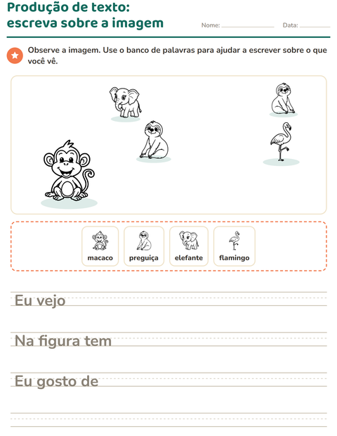 Pré-visualização da ficha de Produção de texto com imagem com Animais do zoológico PB para 2º ano do ensino fundamental