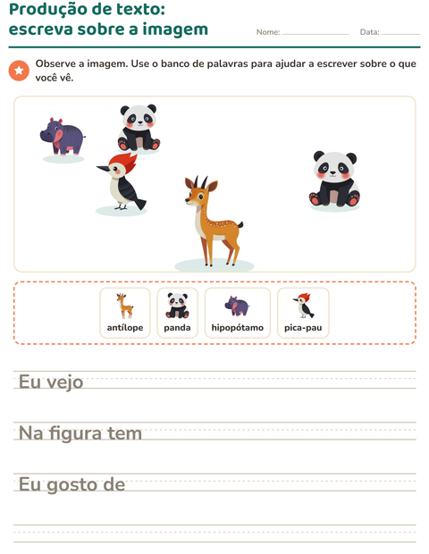 Pré-visualização da ficha de Produção de texto com imagem com Animais para 2º ano do ensino fundamental