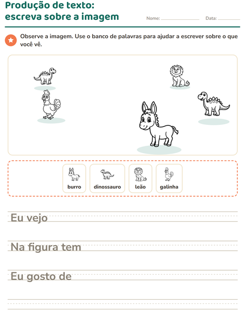 Pré-visualização da ficha de Produção de texto com imagem com Animais PB 3 para 2º ano do ensino fundamental