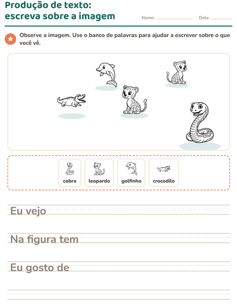 Pré-visualização da ficha de Produção de texto com imagem com Animais PB 5 para 2º ano do ensino fundamental