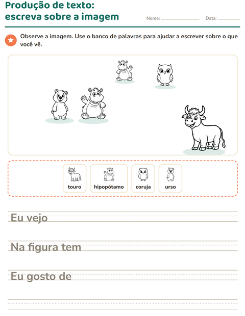 Pré-visualização da ficha de Produção de texto com imagem com Animais PB para 2º ano do ensino fundamental