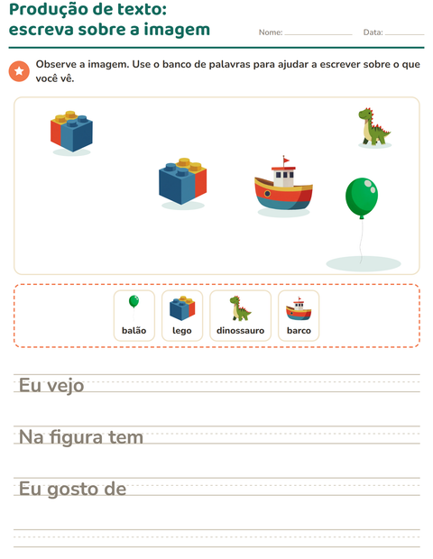 Pré-visualização da ficha de Produção de texto com imagem com Brinquedos para 2º ano do ensino fundamental