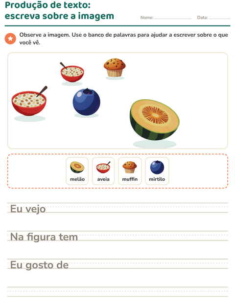 Pré-visualização da ficha de Produção de texto com imagem com Café da manhã para 2º ano do ensino fundamental