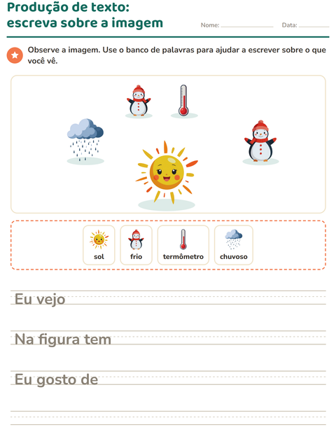 Pré-visualização da ficha de Produção de texto com imagem com Clima para 2º ano do ensino fundamental