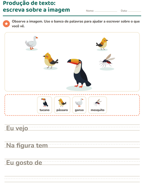 Pré-visualização da ficha de Produção de texto com imagem com Coisas que voam para 2º ano do ensino fundamental
