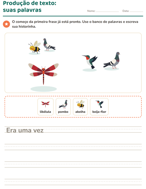 Pré-visualização da ficha de Produção de texto com imagem com Coisas que voam para 2º ano do ensino fundamental