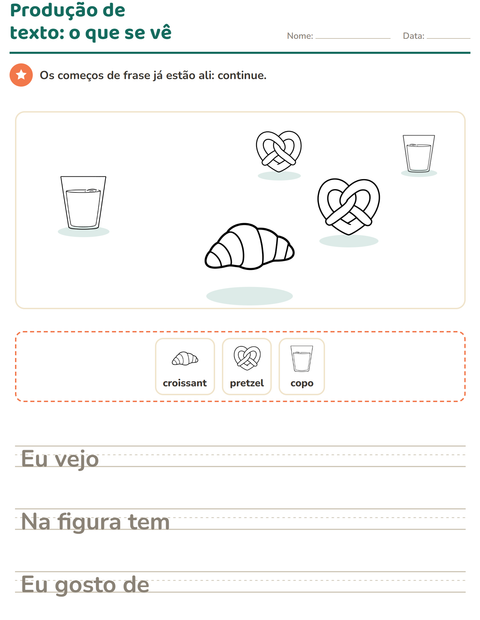 Pré-visualização da ficha de Produção de texto com imagem com Comida PB 3 para 2º ano do ensino fundamental