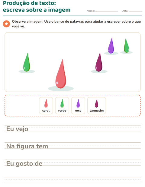 Pré-visualização da ficha de Produção de texto com imagem com Cores para 2º ano do ensino fundamental