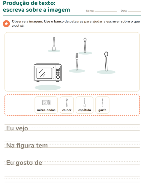 Pré-visualização da ficha de Produção de texto com imagem com Cozinha PB para 2º ano do ensino fundamental