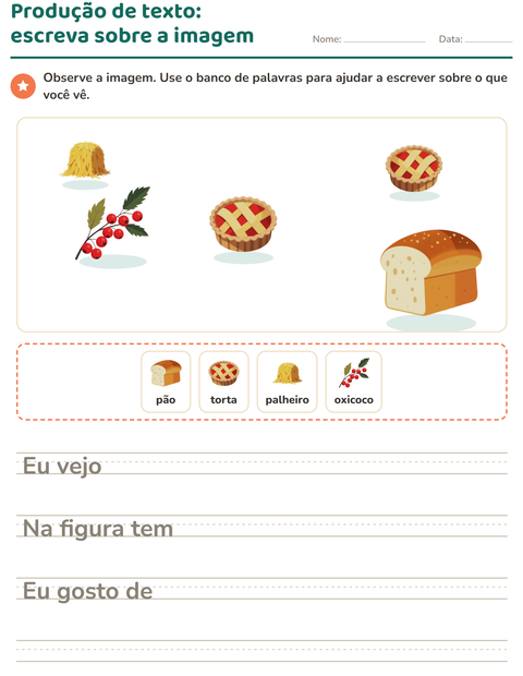 Pré-visualização da ficha de Produção de texto com imagem com Dia de Ação de Graças para 2º ano do ensino fundamental