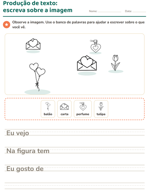 Pré-visualização da ficha de Produção de texto com imagem com Dia dos Namorados PB 2 para 2º ano do ensino fundamental