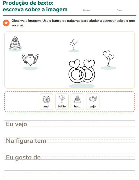 Pré-visualização da ficha de Produção de texto com imagem com Dia dos Namorados PB para 2º ano do ensino fundamental