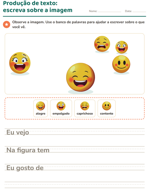 Pré-visualização da ficha de Produção de texto com imagem com Emoções para 2º ano do ensino fundamental