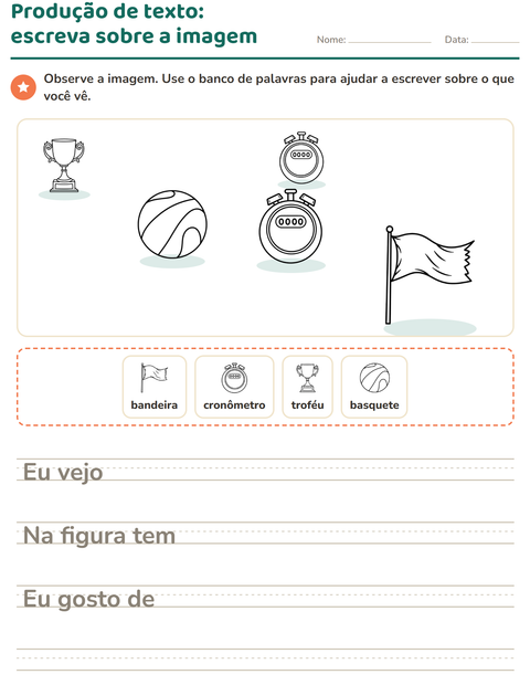 Pré-visualização da ficha de Produção de texto com imagem com Esportes PB 2 para 2º ano do ensino fundamental