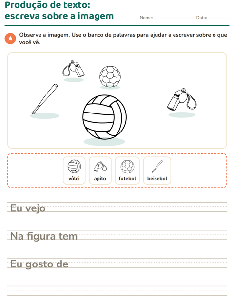 Pré-visualização da ficha de Produção de texto com imagem com Esportes PB para 2º ano do ensino fundamental