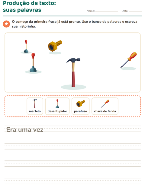 Pré-visualização da ficha de Produção de texto com imagem com Ferramentas para 2º ano do ensino fundamental