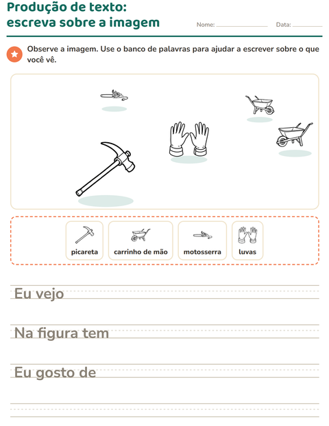 Pré-visualização da ficha de Produção de texto com imagem com Ferramentas PB para 2º ano do ensino fundamental