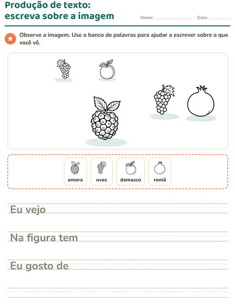 Pré-visualização da ficha de Produção de texto com imagem com Frutas PB para 2º ano do ensino fundamental