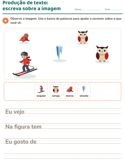 Pré-visualização da ficha de Produção de texto com imagem com Inverno para 2º ano do ensino fundamental