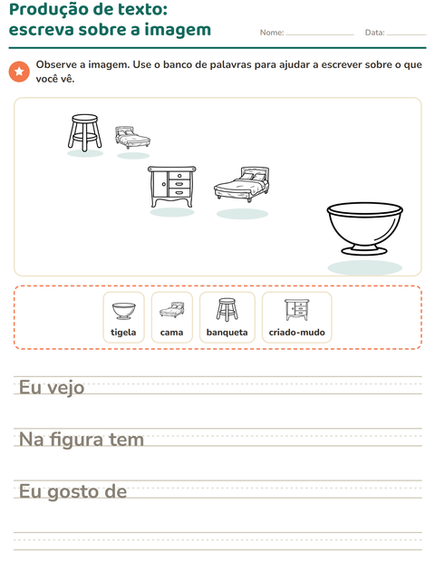 Pré-visualização da ficha de Produção de texto com imagem com Móveis PB para 2º ano do ensino fundamental
