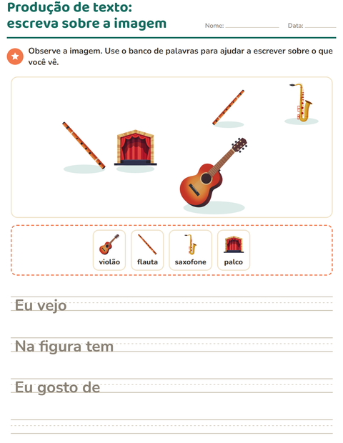 Pré-visualização da ficha de Produção de texto com imagem com Música para 2º ano do ensino fundamental