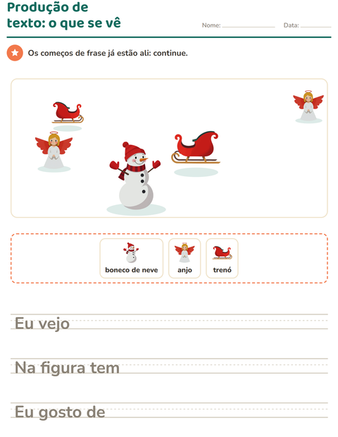 Pré-visualização da ficha de Produção de texto com imagem com Natal para 2º ano do ensino fundamental