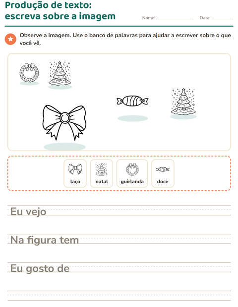 Pré-visualização da ficha de Produção de texto com imagem com Natal P&B para 2º ano do ensino fundamental