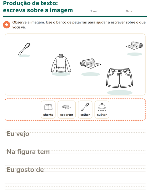 Pré-visualização da ficha de Produção de texto com imagem com Objetos PB para 2º ano do ensino fundamental