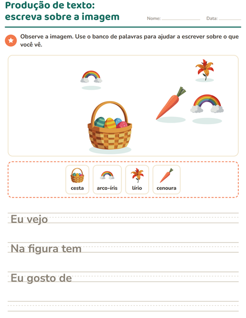 Pré-visualização da ficha de Produção de texto com imagem com Páscoa para 2º ano do ensino fundamental