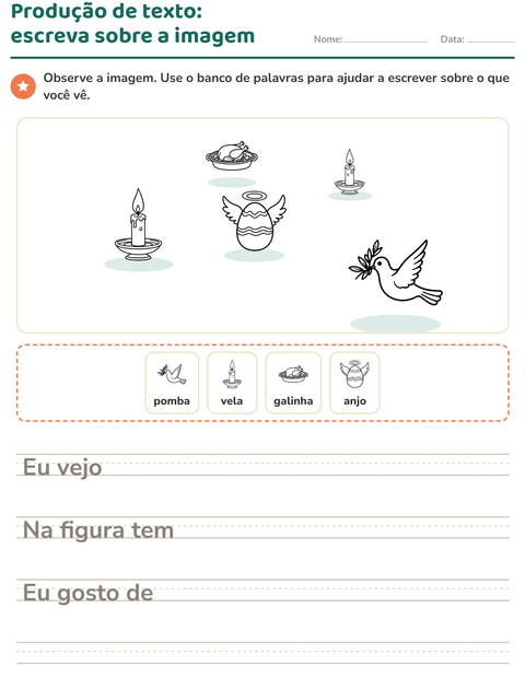 Pré-visualização da ficha de Produção de texto com imagem com Páscoa PB 2 para 2º ano do ensino fundamental