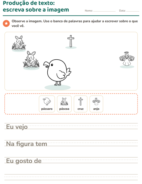 Pré-visualização da ficha de Produção de texto com imagem com Páscoa PB para 2º ano do ensino fundamental