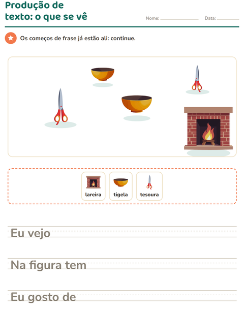 Pré-visualização da ficha de Produção de texto com imagem com Pela casa para 2º ano do ensino fundamental